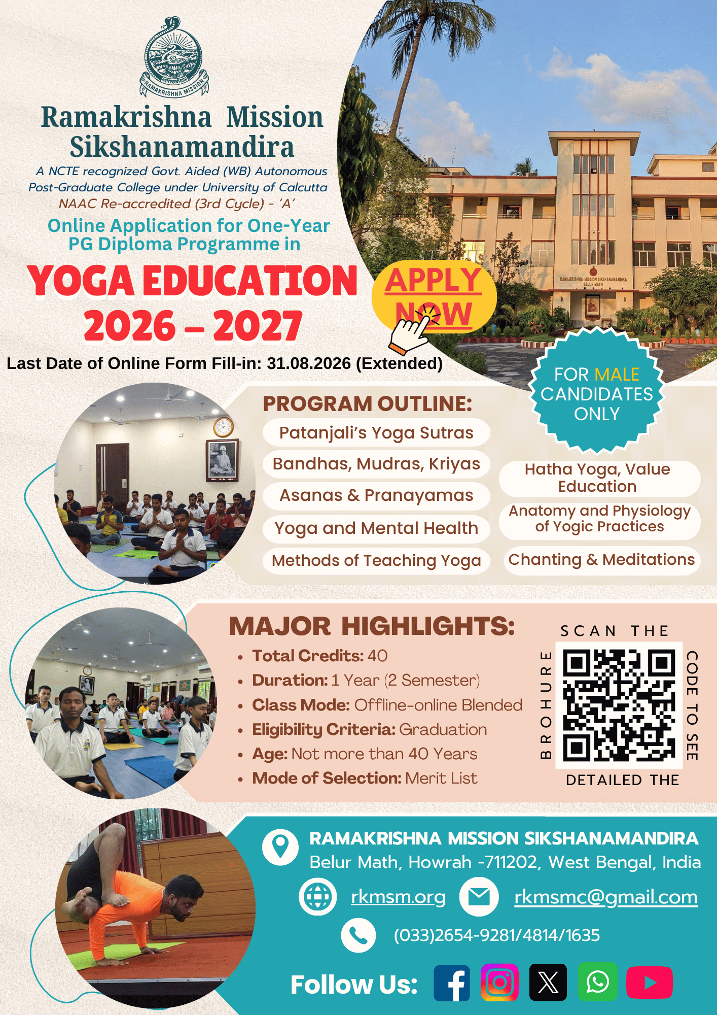 PGDYE Admission Flyer at Ramakrishna Mission Sikshanamandira